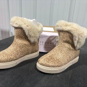 Journee Women’s Platform Snow Boots – Beige Leopard | Size 7 | New
